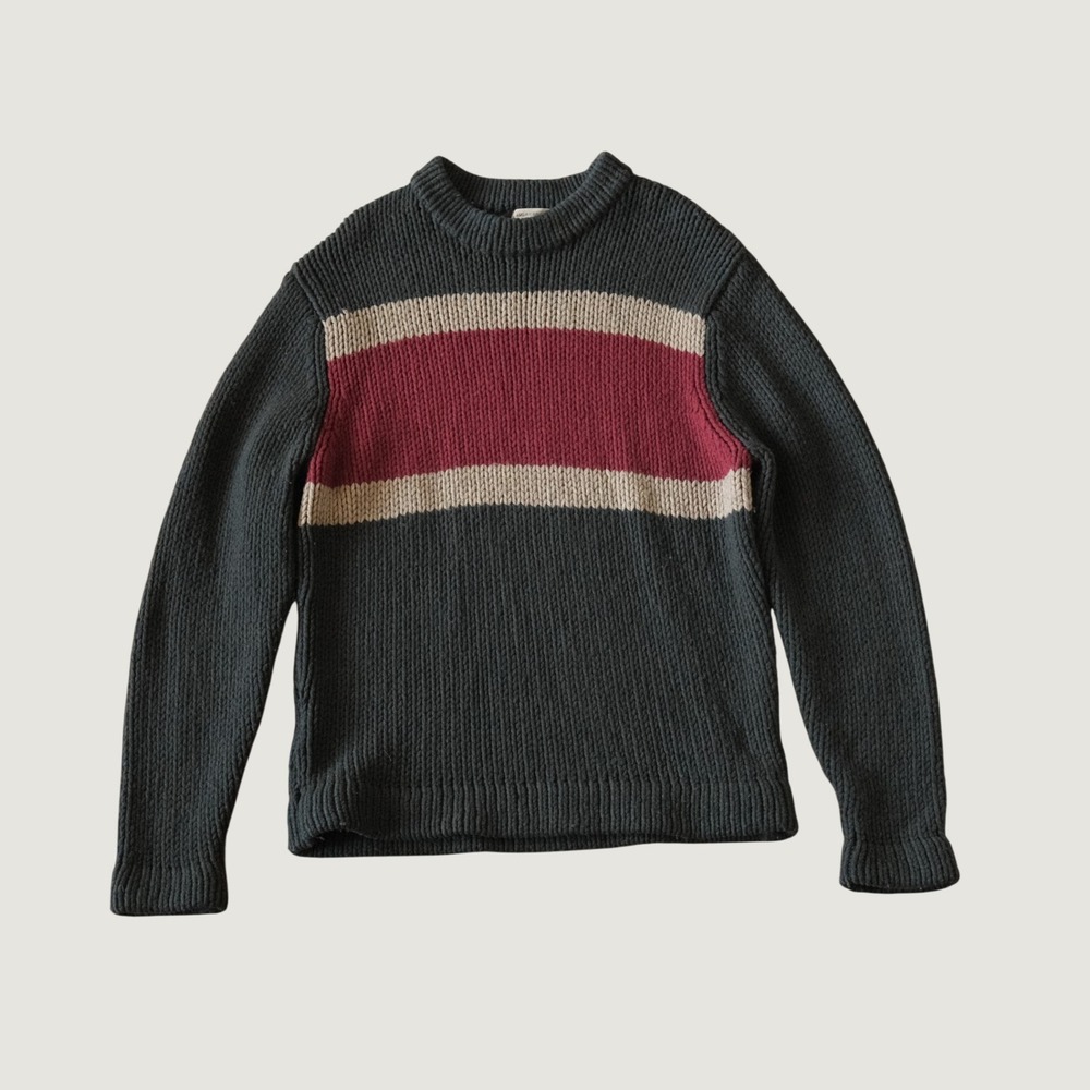 American Eagle Sweater Vintage Striped Lambswool Chunky Knit Green XL Gorpcore